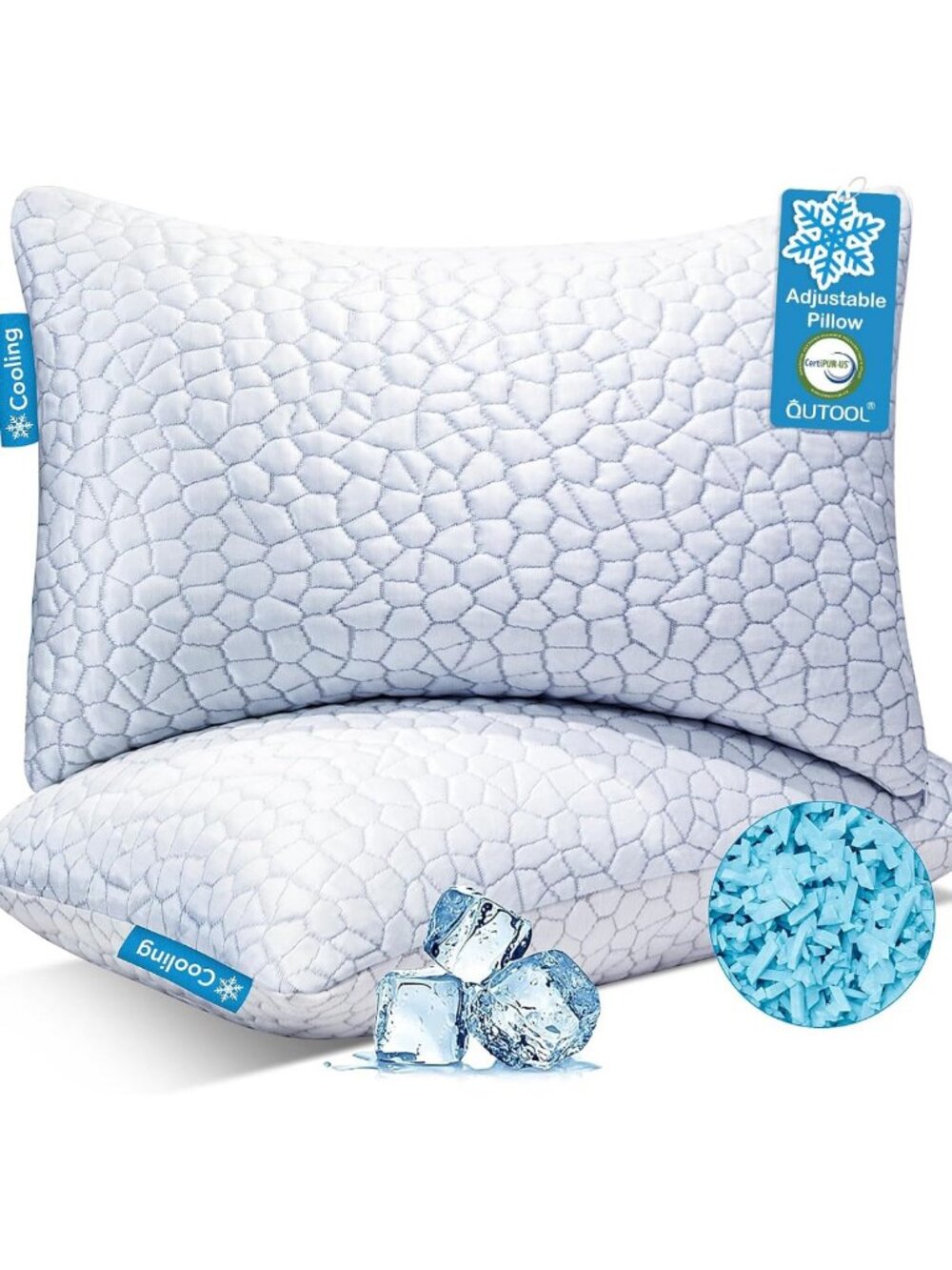 Cooling Shredded Memory Foam Pillows Set of 2 - Adjustable Firmness for All